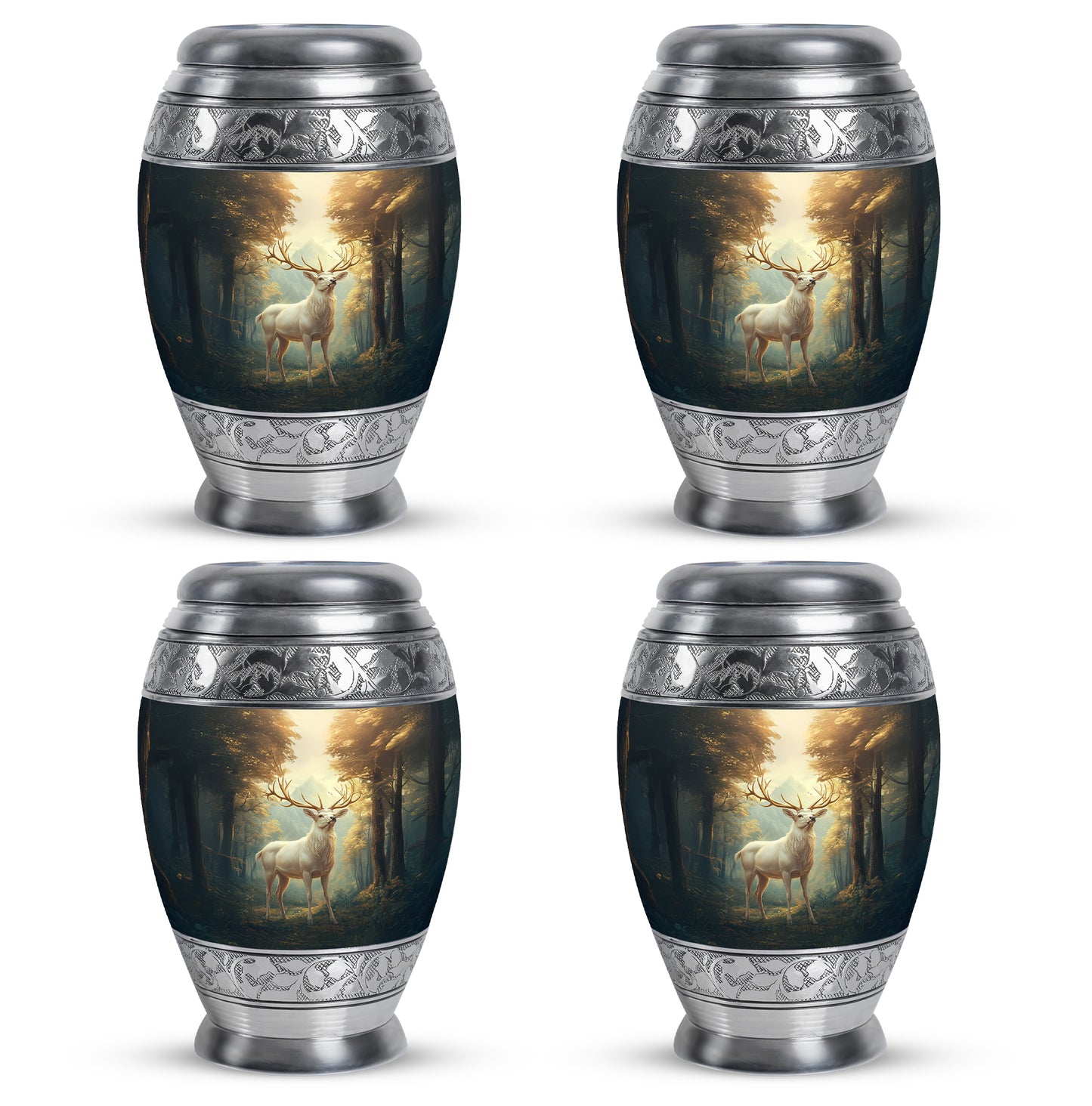 Sunrise Gold Deer Cremation Urn urn with complimentary velvet bag - regal deer design with crown-inspired accents - 10 inch aluminum urn for cremated remains