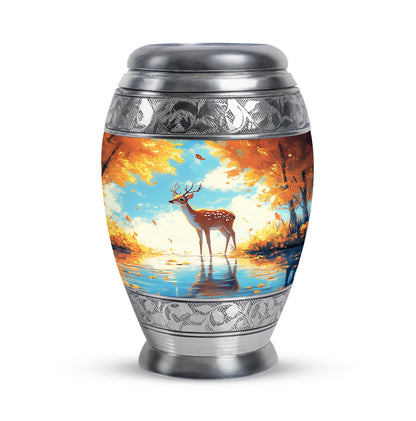Everlasting Teal Deer Devotion Urn for Human Ashes - 10-inch, 200 cu in - Yatskia