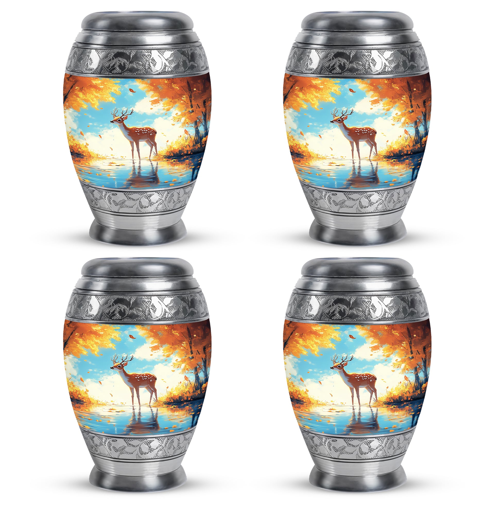 Ocean Teal Deer Cremation Urn urn with complimentary velvet bag - regal deer design with crown-inspired accents - 10 inch aluminum urn for cremated remains