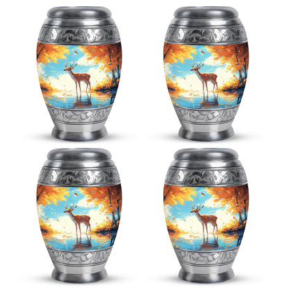 Ocean Teal Deer Cremation Urn urn with complimentary velvet bag - regal deer design with crown-inspired accents - 10 inch aluminum urn for cremated remains