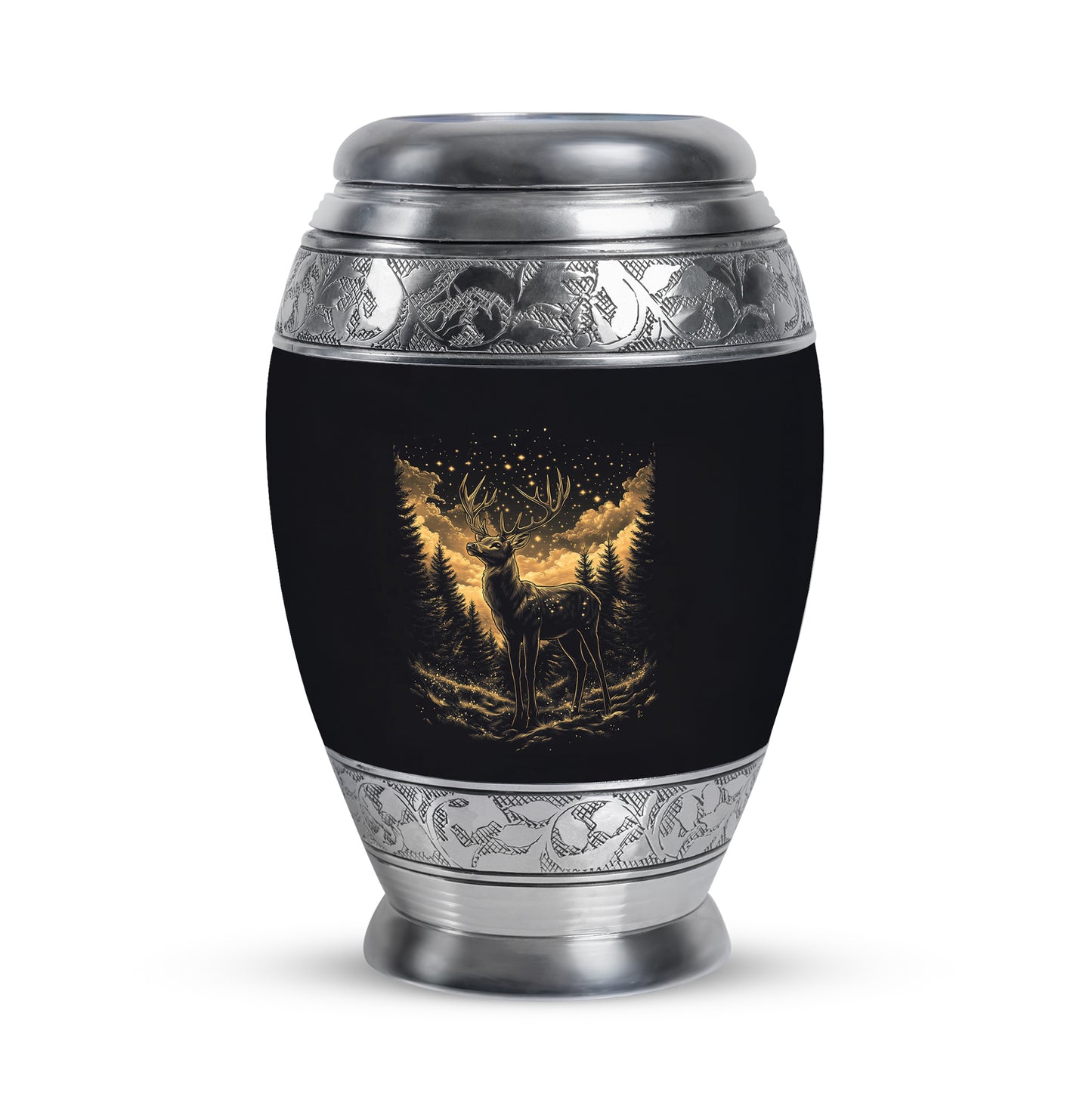 Distinguished Black Deer Cremation Urn for Ashes - 10-inch, 200 cu in - Yatskia