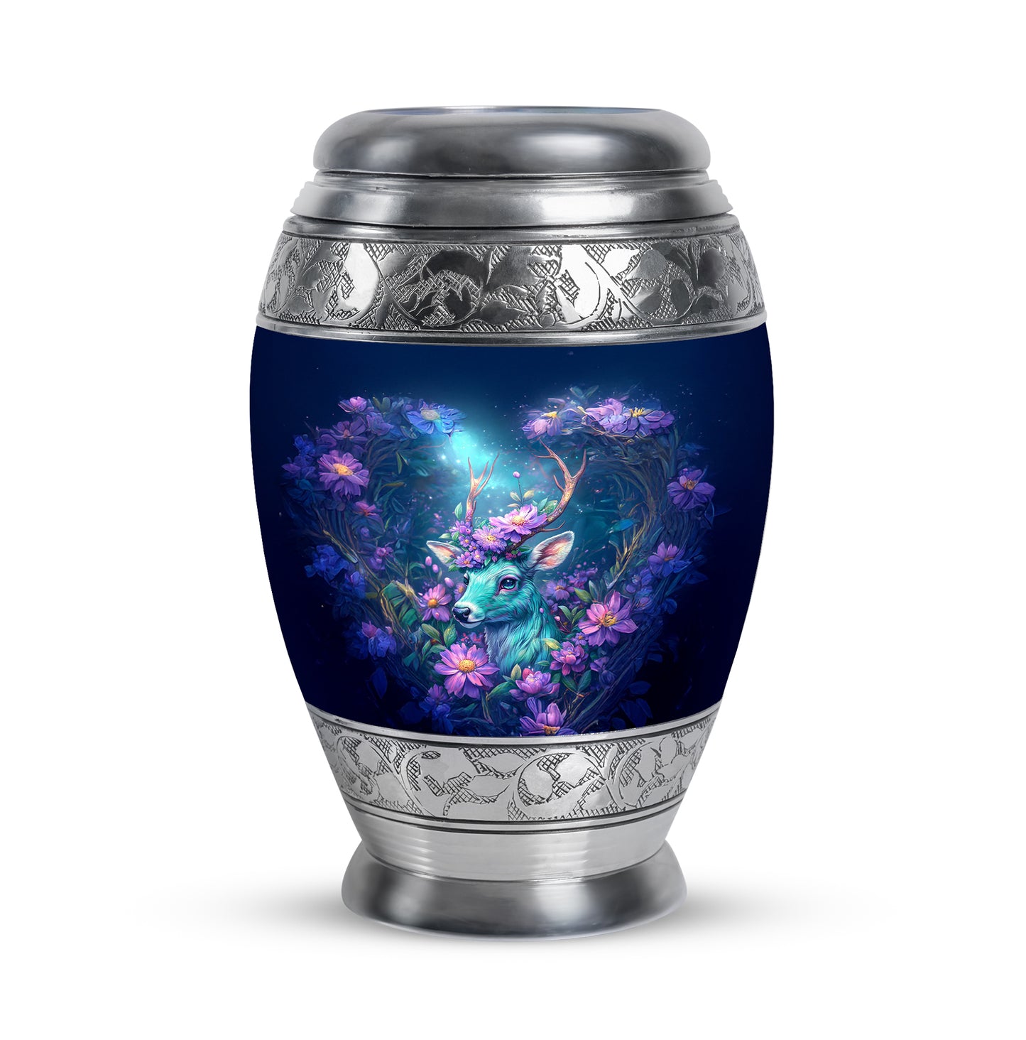 Blue Breathtaking Deer Memorial Urn for Ashes - 10-inch, 200 cu in - Yatskia
