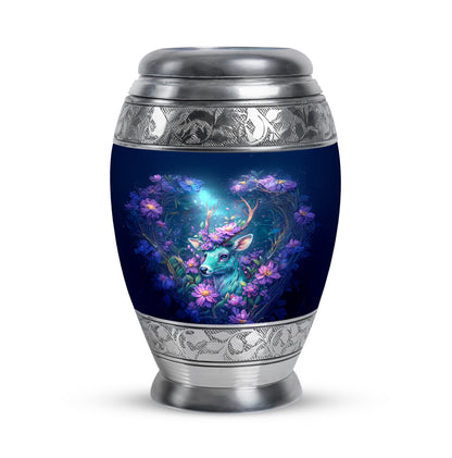 Blue Breathtaking Deer Memorial Urn for Ashes - 10-inch, 200 cu in - Yatskia