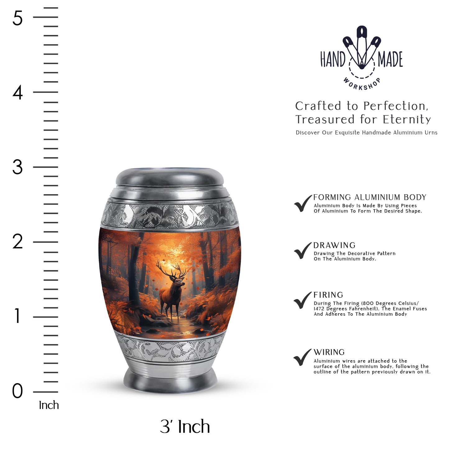 Amber Gold Deer Cremation Urn lifestyle display on memorial shelf - regal deer design with crown-inspired accents - mini keepsake memorial for portion of cremation ashes