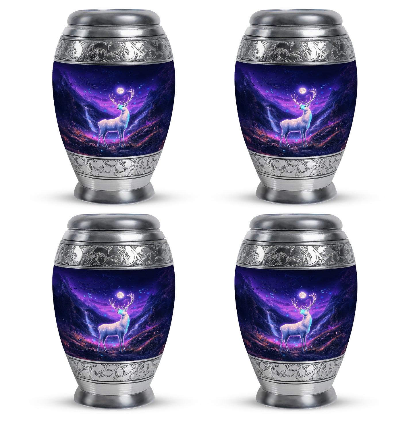 Misty Blue Deer Cremation Urn urn with complimentary velvet bag - regal deer design with crown-inspired accents - 10 inch aluminum urn for cremated remains