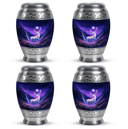 Misty Blue Deer Cremation Urn urn with complimentary velvet bag - regal deer design with crown-inspired accents - 10 inch aluminum urn for cremated remains