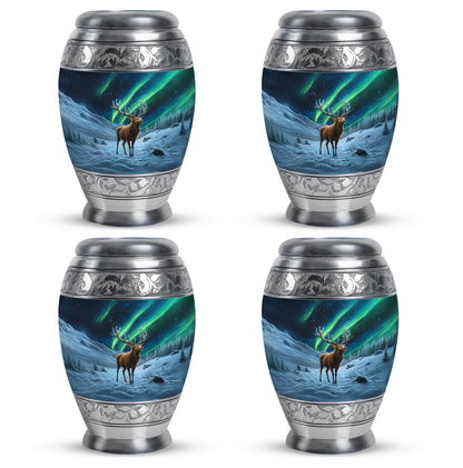 Jet Black Deer Cremation Urn urn with complimentary velvet bag - regal deer design with crown-inspired accents - 10 inch aluminum urn for cremated remains