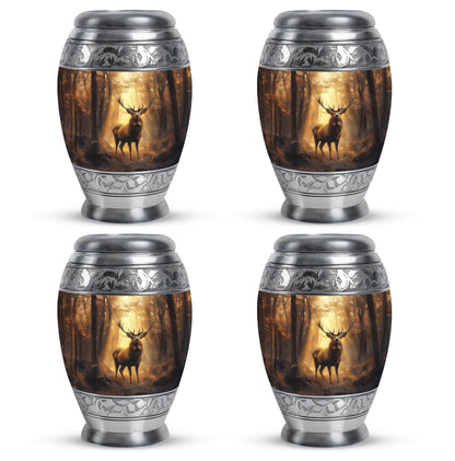 Harvest Gold Deer Cremation Urn urn with complimentary velvet bag - royal deer engraving with decorative scrollwork - 10 inch aluminum urn for cremated remains