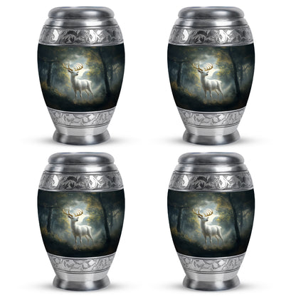 Obsidian Black Deer Cremation Urn urn with complimentary velvet bag - majestic deer pattern with filigree border - 10 inch aluminum urn for cremated remains