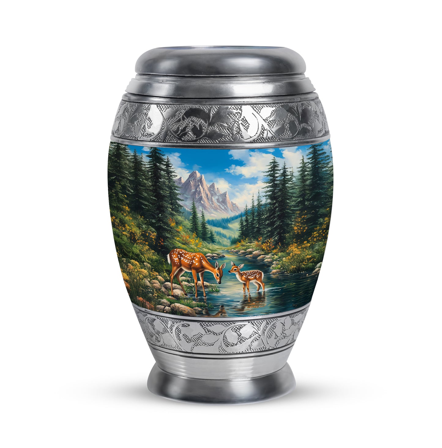 Personalized Blue Steadfast Deer Cremation Urns for Human Ashes - 10-inch, 200 cu in - Yatskia