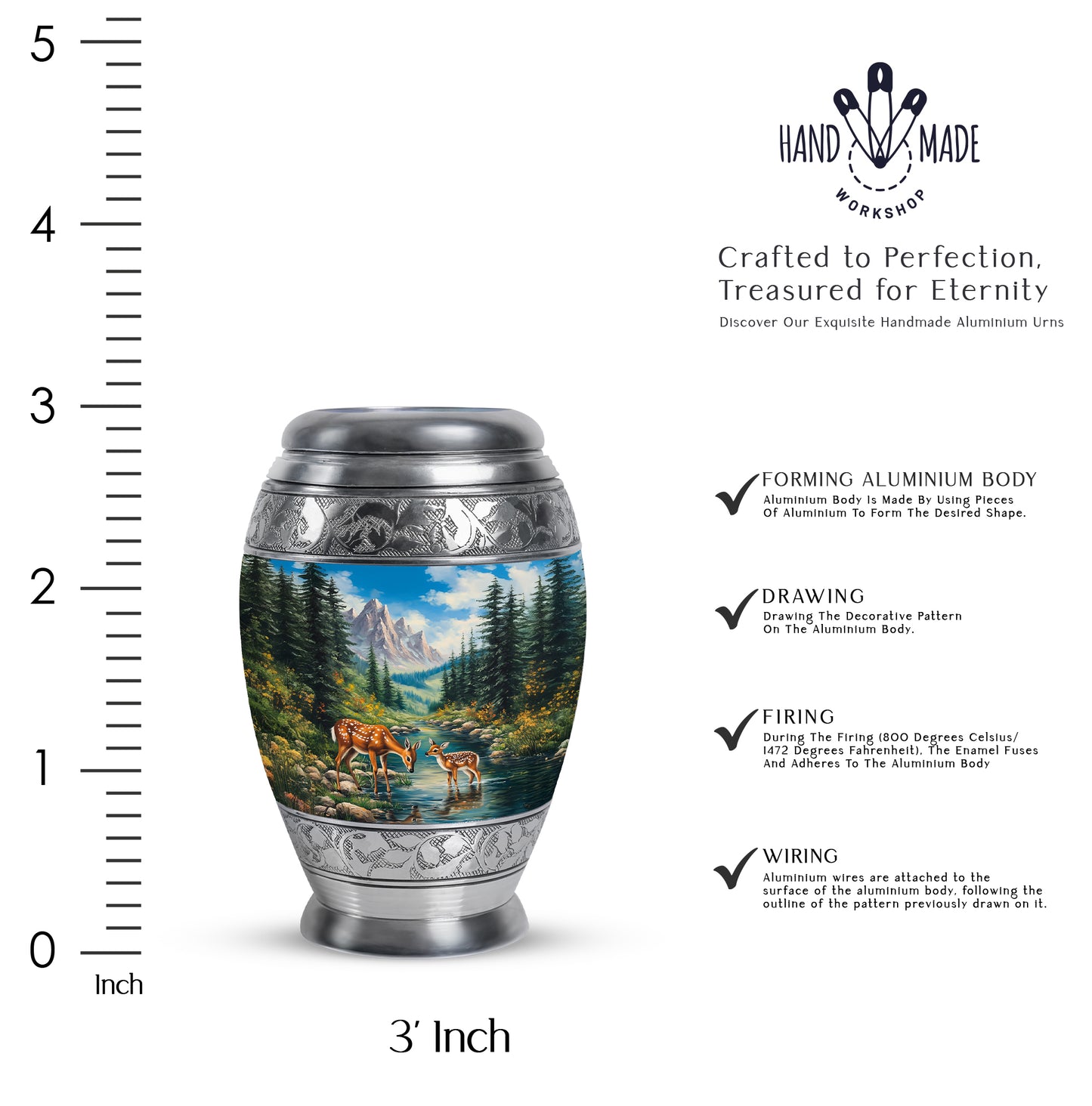 Dusty Blue Deer Cremation Urn lifestyle display on memorial shelf - regal deer design with crown-inspired accents - mini keepsake memorial for portion of cremation ashes