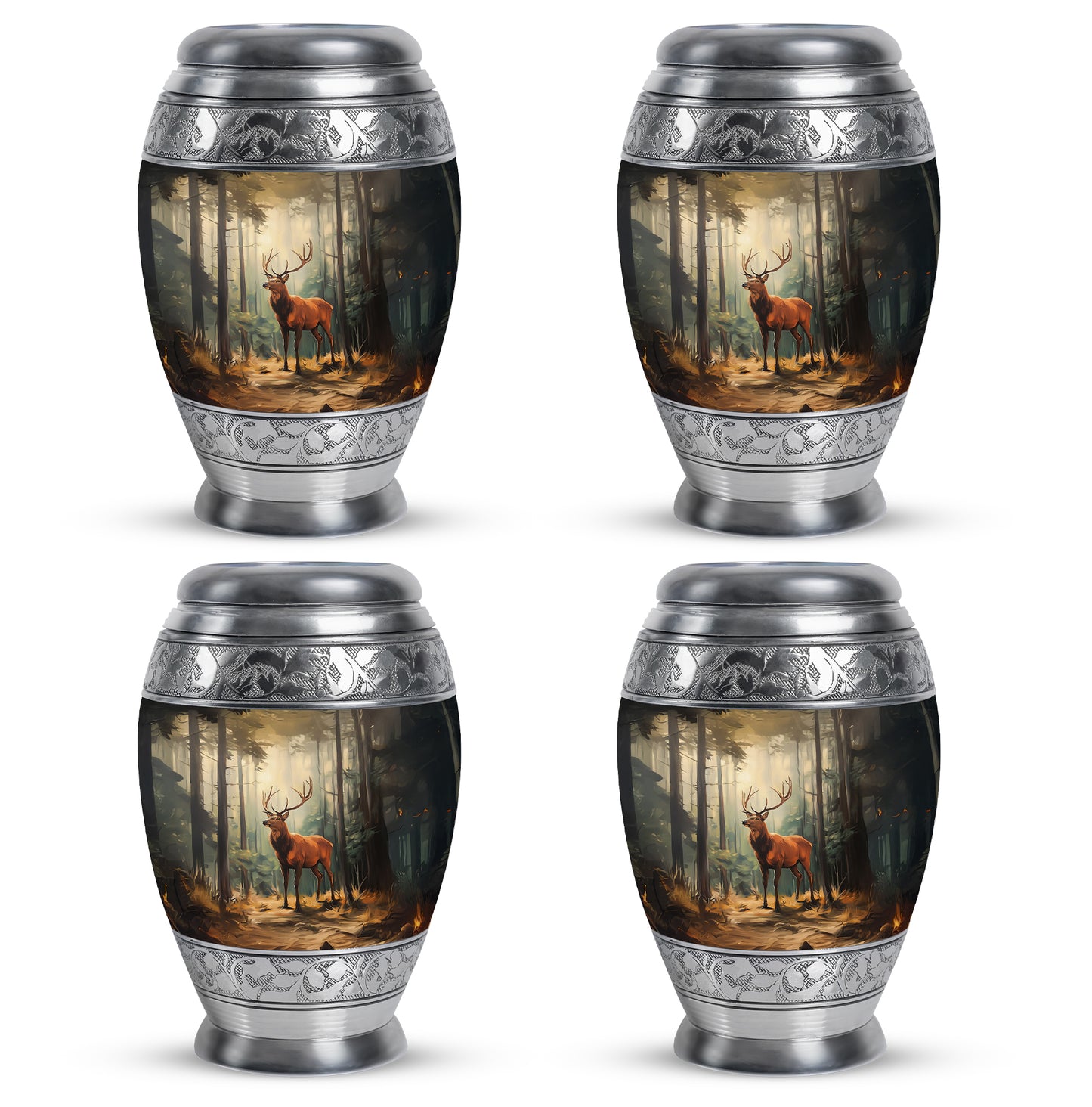 Rich Black Deer Cremation Urn urn with complimentary velvet bag - regal deer design with crown-inspired accents - 10 inch aluminum urn for cremated remains