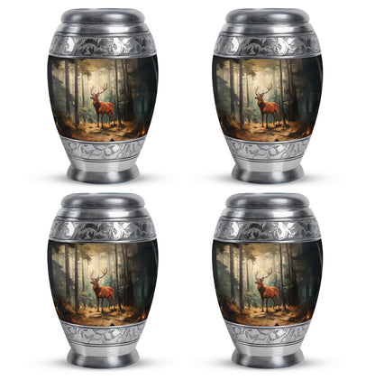 Rich Black Deer Cremation Urn urn with complimentary velvet bag - regal deer design with crown-inspired accents - 10 inch aluminum urn for cremated remains