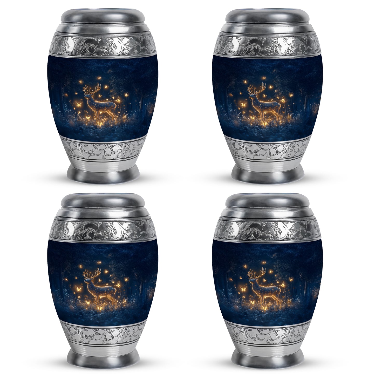 Icy Blue Deer Cremation Urn urn with complimentary velvet bag - regal deer design with crown-inspired accents - 10 inch aluminum urn for cremated remains