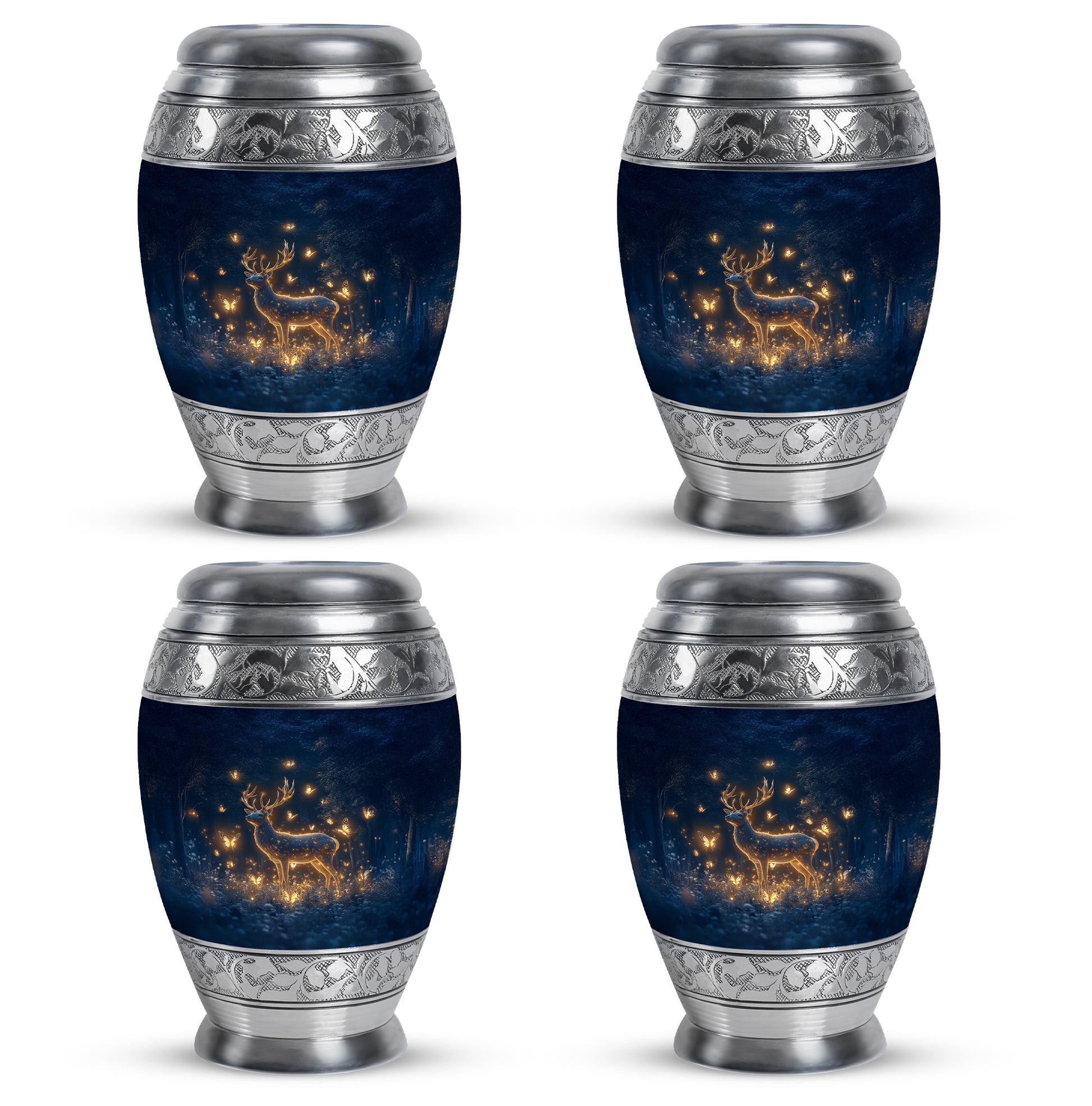 Icy Blue Deer Cremation Urn urn with complimentary velvet bag - regal deer design with crown-inspired accents - 10 inch aluminum urn for cremated remains