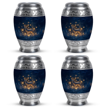 Icy Blue Deer Cremation Urn urn with complimentary velvet bag - regal deer design with crown-inspired accents - 10 inch aluminum urn for cremated remains