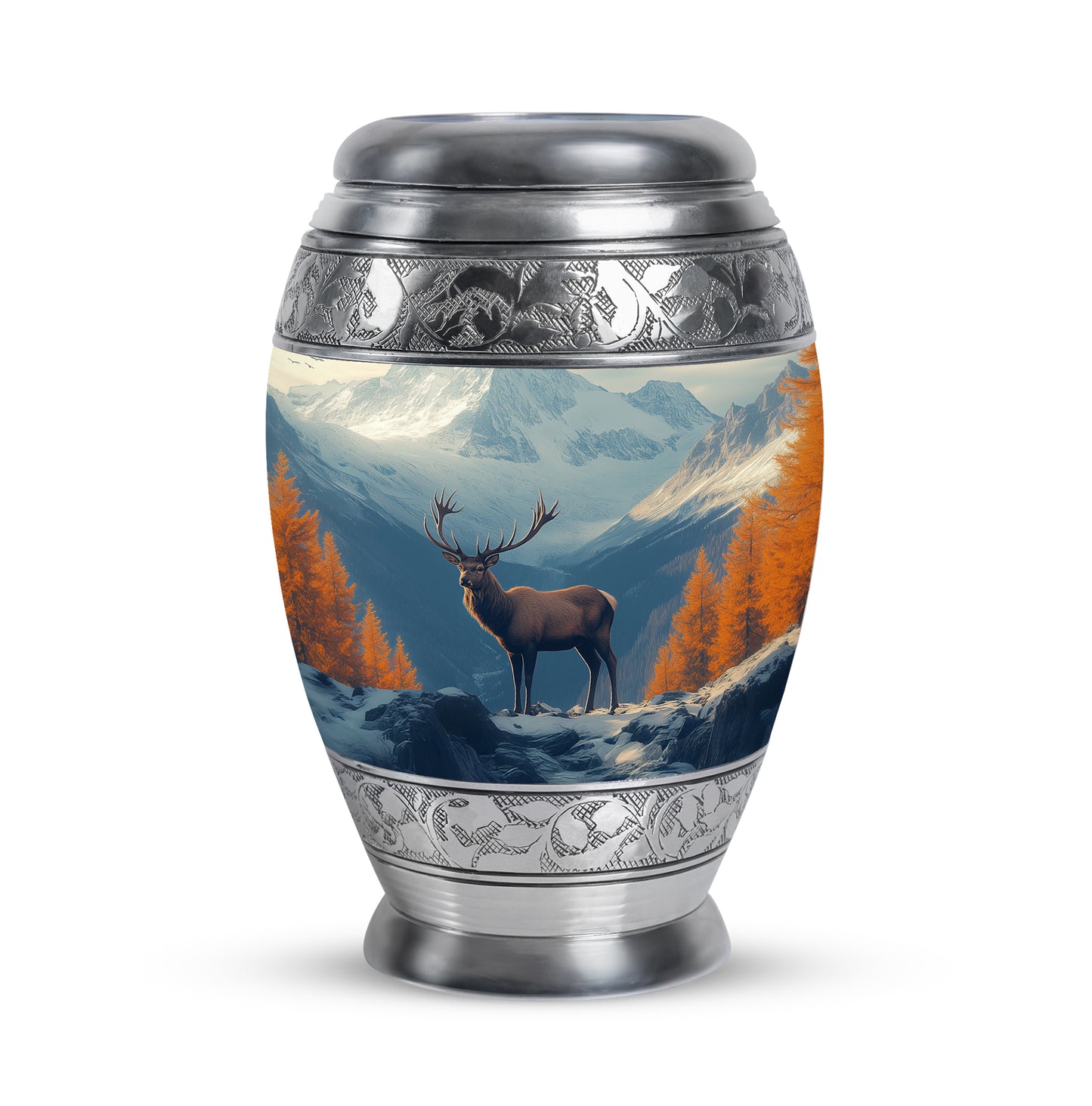 Graceful Blue Deer Testament Urn for Human Ashes - 10-inch, 200 cu in - Yatskia