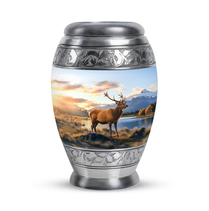Personalized Blue Steadfast Deer Cremation Urns for Human Ashes - 10-inch, 200 cu in - Yatskia