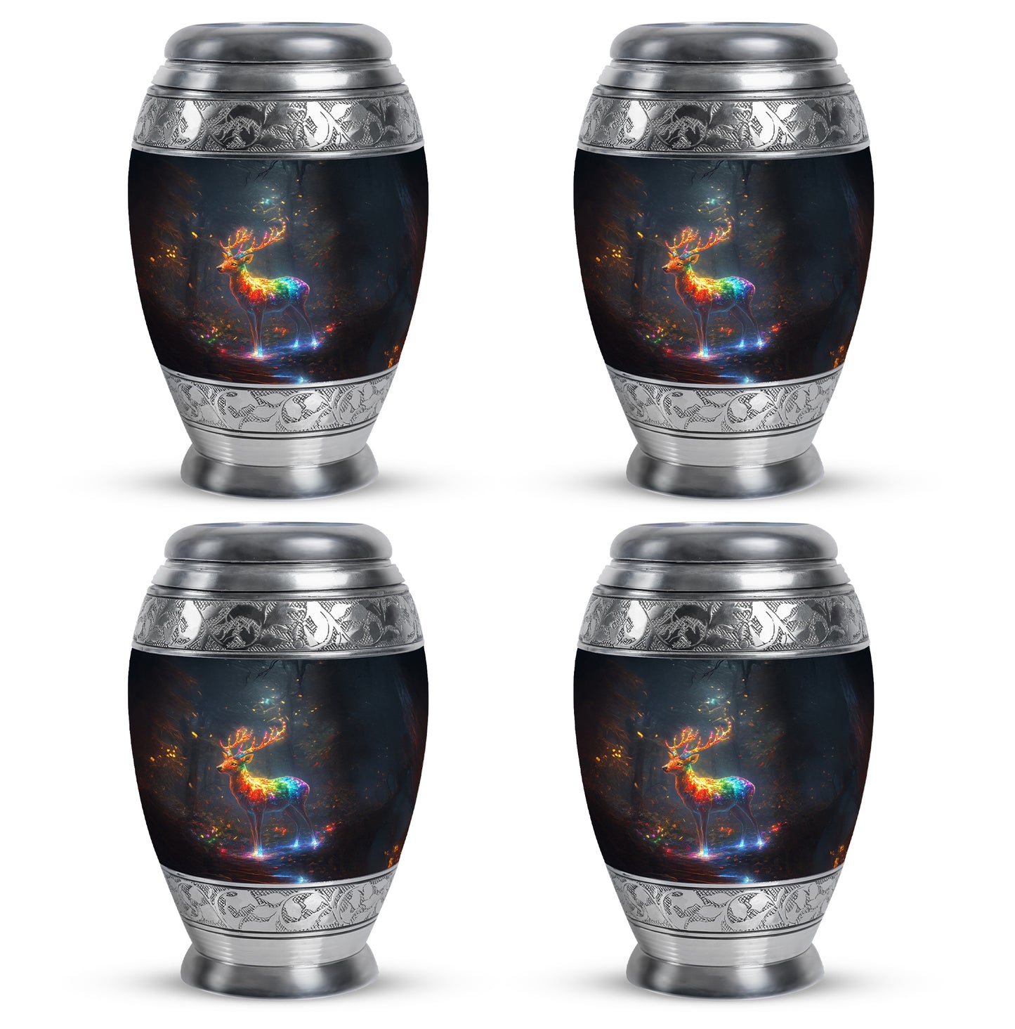 Dusty Blue Deer Cremation Urn urn with complimentary velvet bag - regal deer design with crown-inspired accents - 10 inch aluminum urn for cremated remains