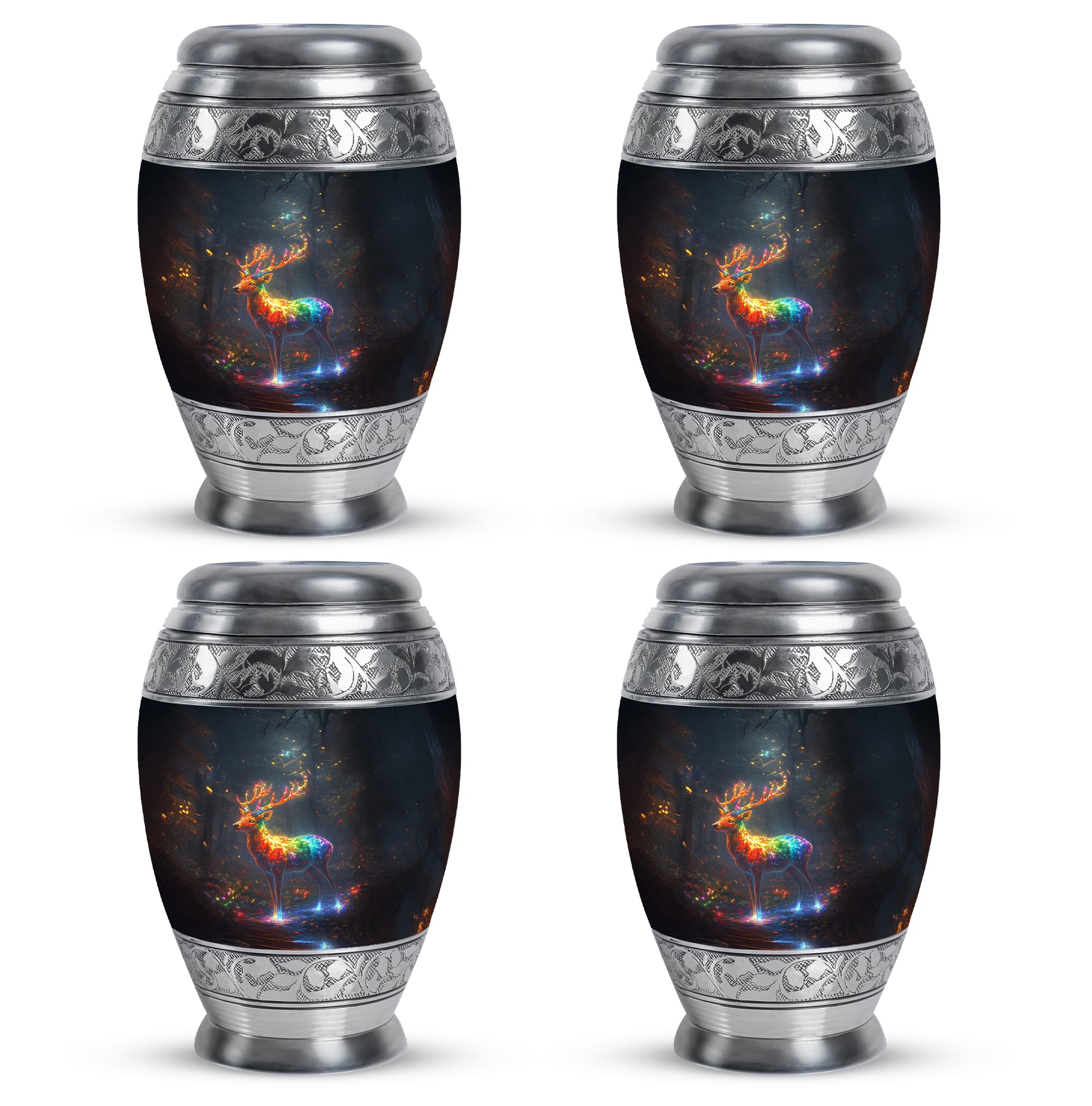 Dusty Blue Deer Cremation Urn urn with complimentary velvet bag - regal deer design with crown-inspired accents - 10 inch aluminum urn for cremated remains