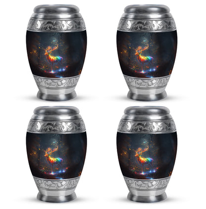 Dusty Blue Deer Cremation Urn urn with complimentary velvet bag - regal deer design with crown-inspired accents - 10 inch aluminum urn for cremated remains