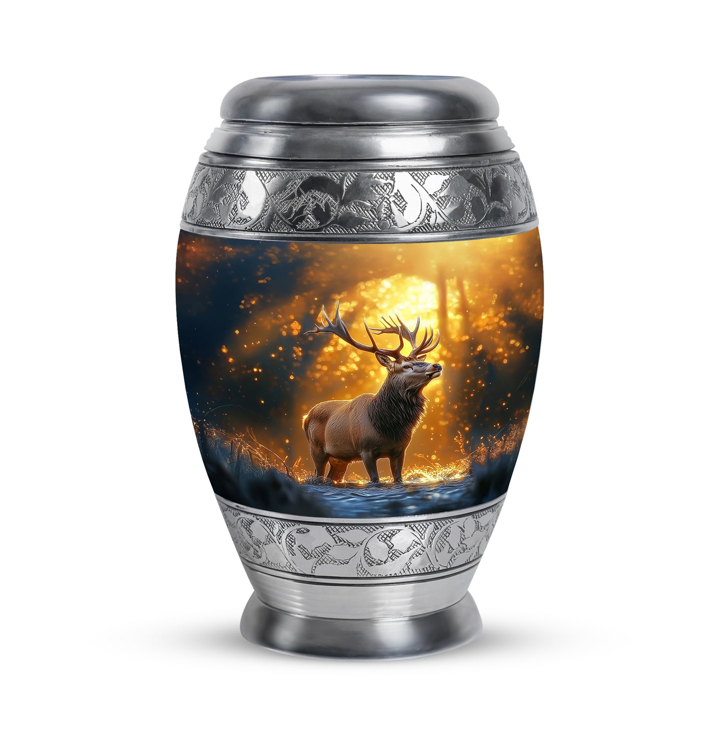 Gold Deer Sanctuary Cremation Urns for Human Ashes - 10-inch, 200 cu in - Yatskia