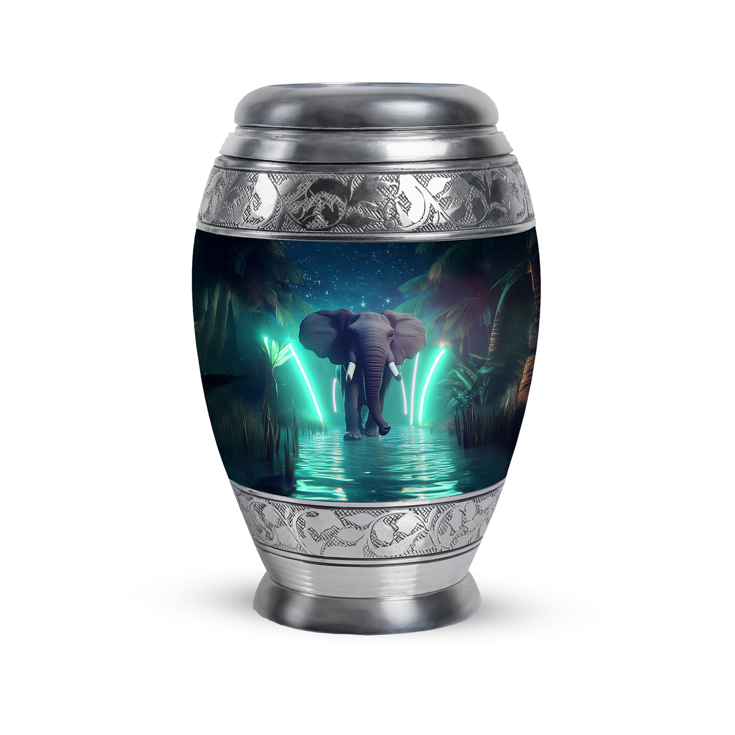 Blue Exquisite Elephant Memorial Urn for Ashes - 10-inch, 200 cu in - Yatskia