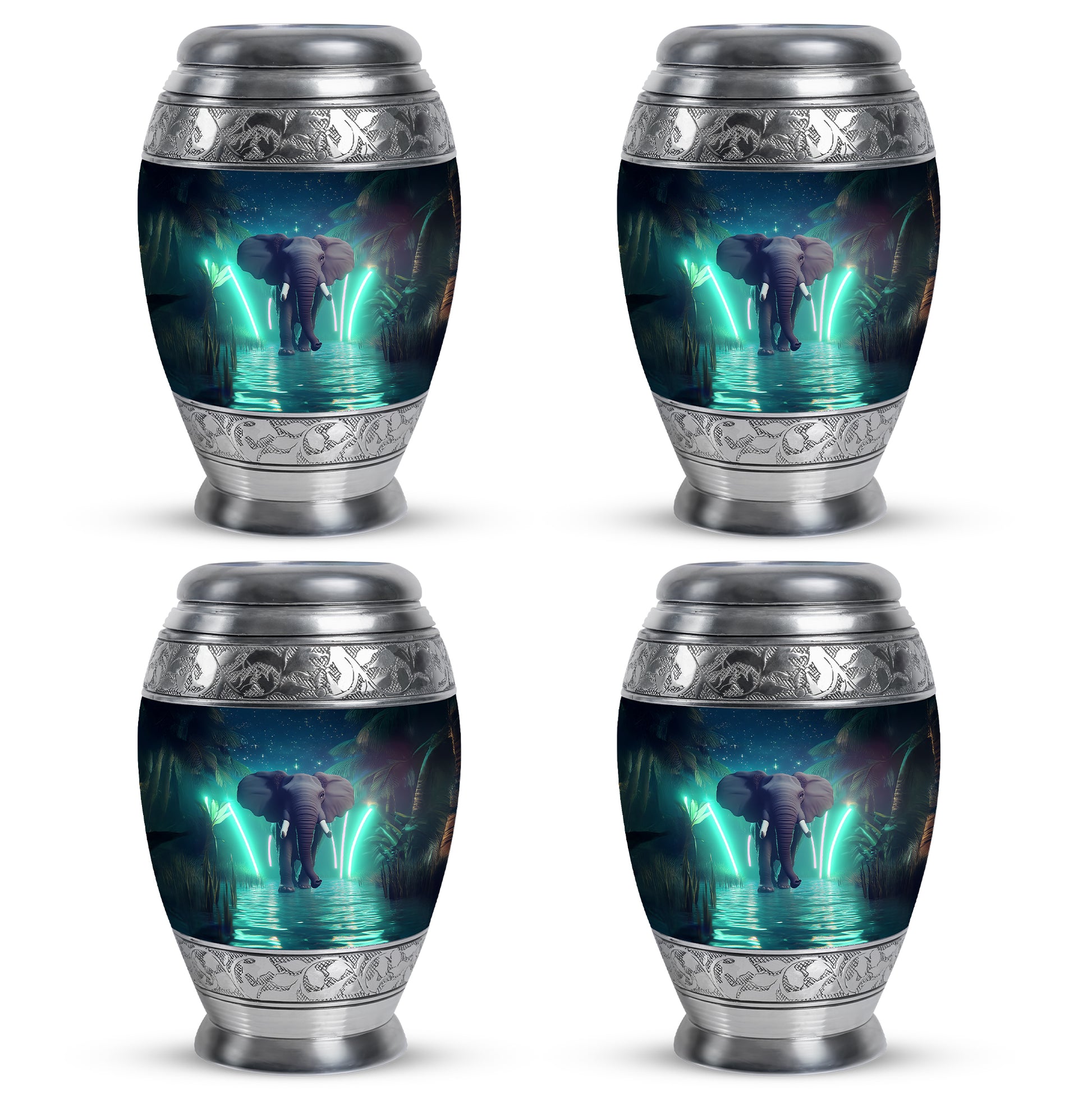 Slate Blue Elephant Cremation Urn urn with complimentary velvet bag - regal elephant design with crown-inspired accents - 10 inch aluminum urn for cremated remains
