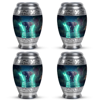 Slate Blue Elephant Cremation Urn urn with complimentary velvet bag - regal elephant design with crown-inspired accents - 10 inch aluminum urn for cremated remains