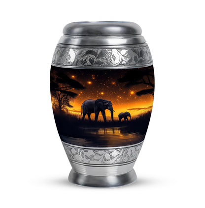 Personalized Black Elephant Cremation Urns for Ashes - Peaceful 10-inch - Yatskia
