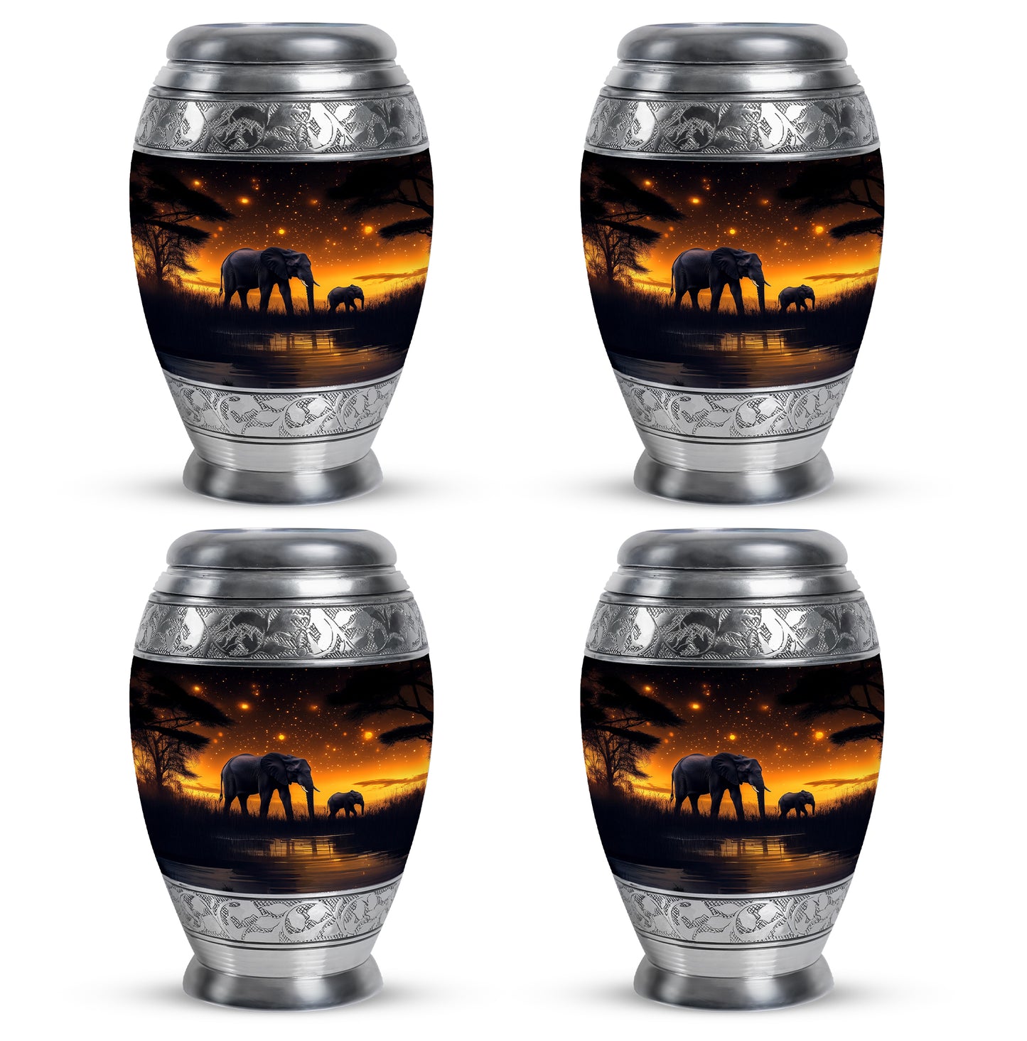 Rich Black Elephant Cremation Urn urn with complimentary velvet bag - regal elephant design with crown-inspired accents - 10 inch aluminum urn for cremated remains