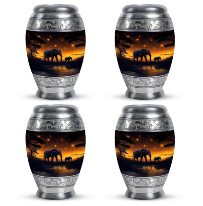 Rich Black Elephant Cremation Urn urn with complimentary velvet bag - regal elephant design with crown-inspired accents - 10 inch aluminum urn for cremated remains
