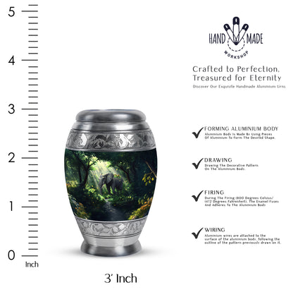 Ocean Teal Elephant Cremation Urn lifestyle display on memorial shelf - regal elephant design with crown-inspired accents - mini keepsake memorial for portion of cremation ashes
