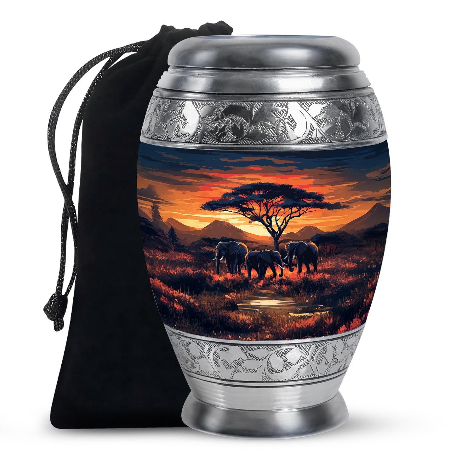 Burgundy Red Elephant Cremation Urn back view with polished surface - regal elephant design with crown-inspired accents - full-size 10 inch 200 cubic inch adult cremation urn