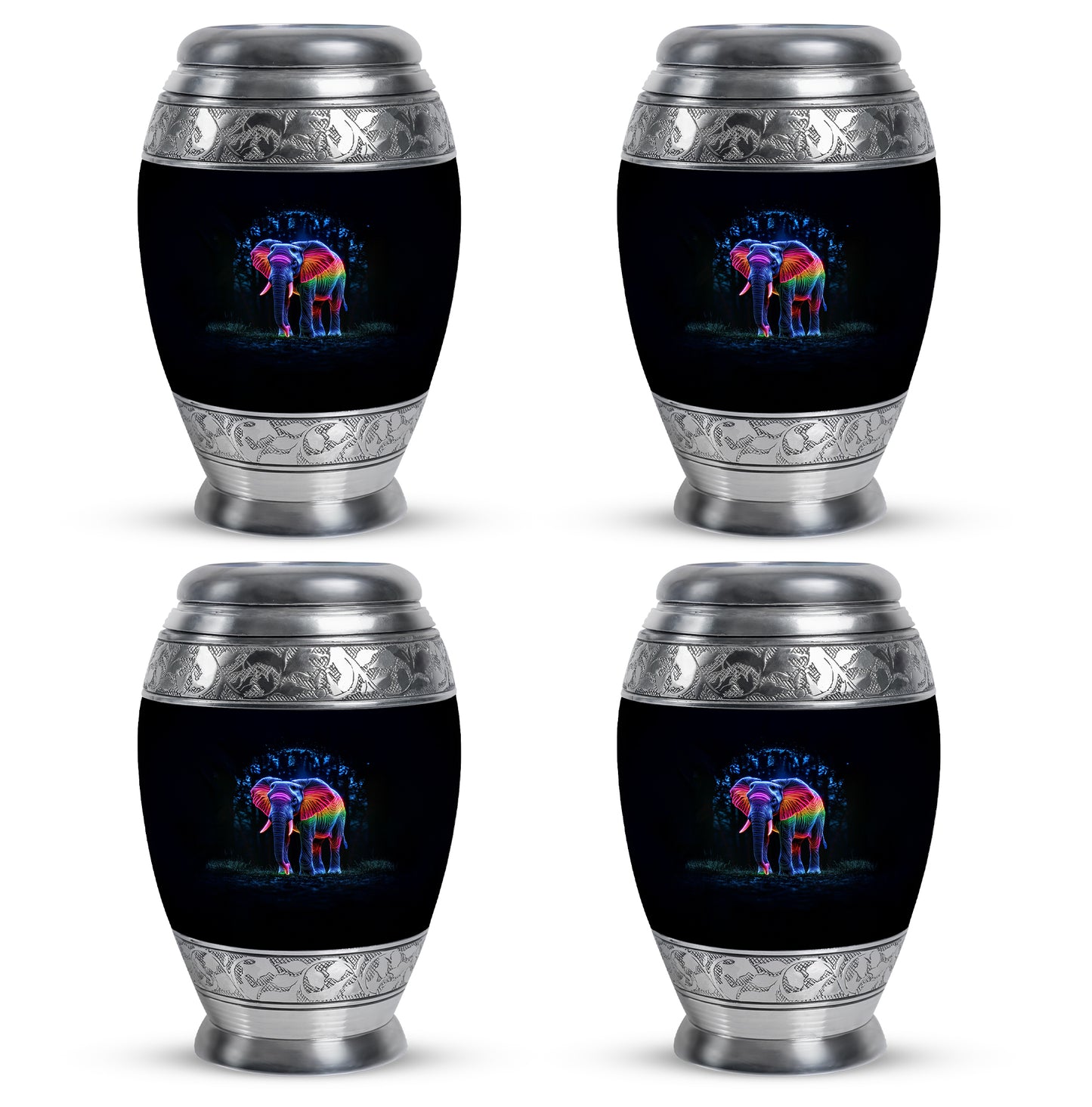 Jet Black Elephant Cremation Urn urn with complimentary velvet bag - regal elephant design with crown-inspired accents - 10 inch aluminum urn for cremated remains