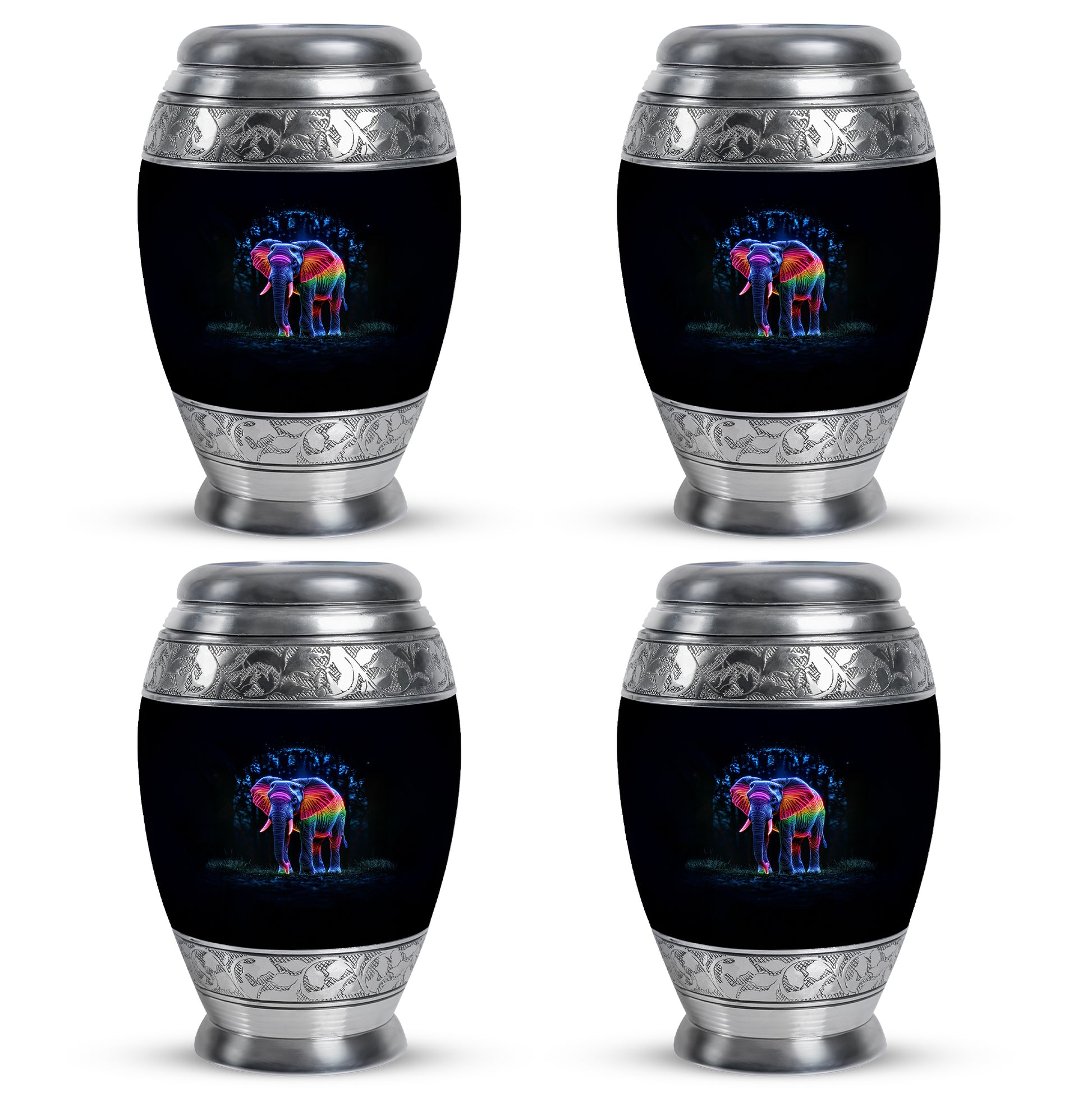 Jet Black Elephant Cremation Urn urn with complimentary velvet bag - regal elephant design with crown-inspired accents - 10 inch aluminum urn for cremated remains