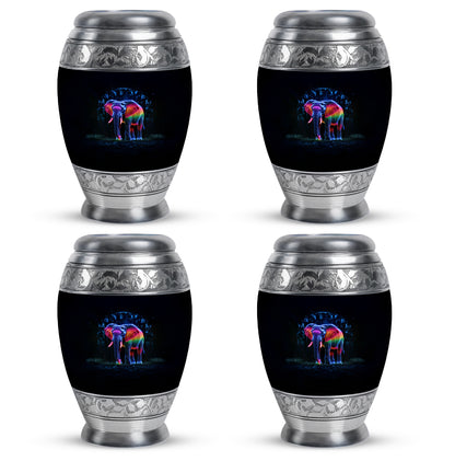 Jet Black Elephant Cremation Urn urn with complimentary velvet bag - regal elephant design with crown-inspired accents - 10 inch aluminum urn for cremated remains