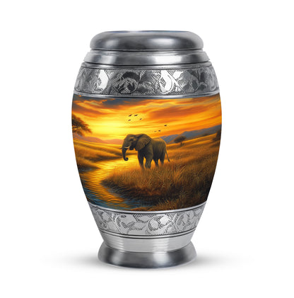 Gold Venerable Elephant Cremation Urns for Human Ashes - 10-inch, 200 cu in - Yatskia