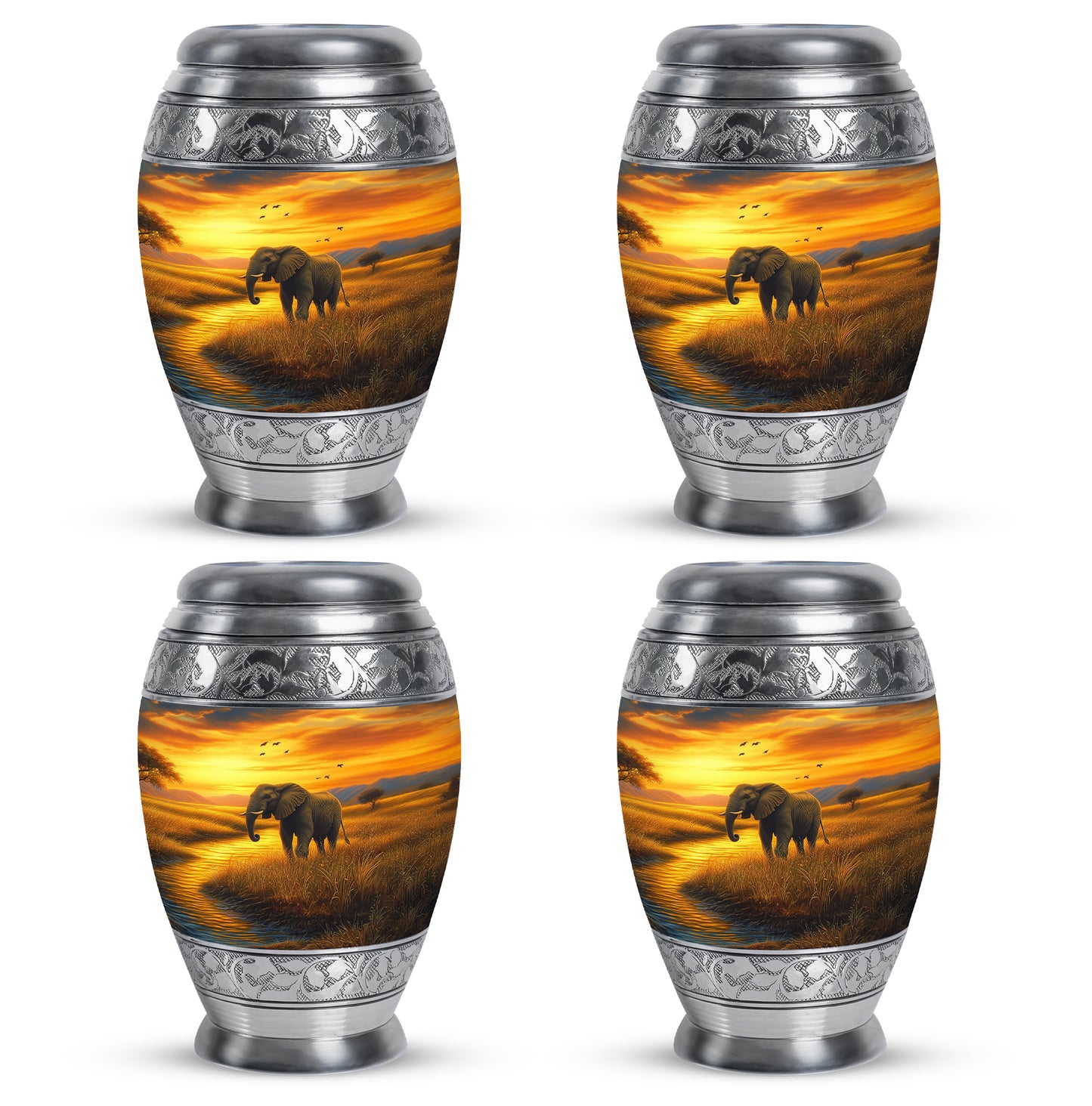 Sunrise Gold Elephant Cremation Urn urn with complimentary velvet bag - regal elephant design with crown-inspired accents - 10 inch aluminum urn for cremated remains