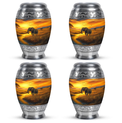 Sunrise Gold Elephant Cremation Urn urn with complimentary velvet bag - regal elephant design with crown-inspired accents - 10 inch aluminum urn for cremated remains