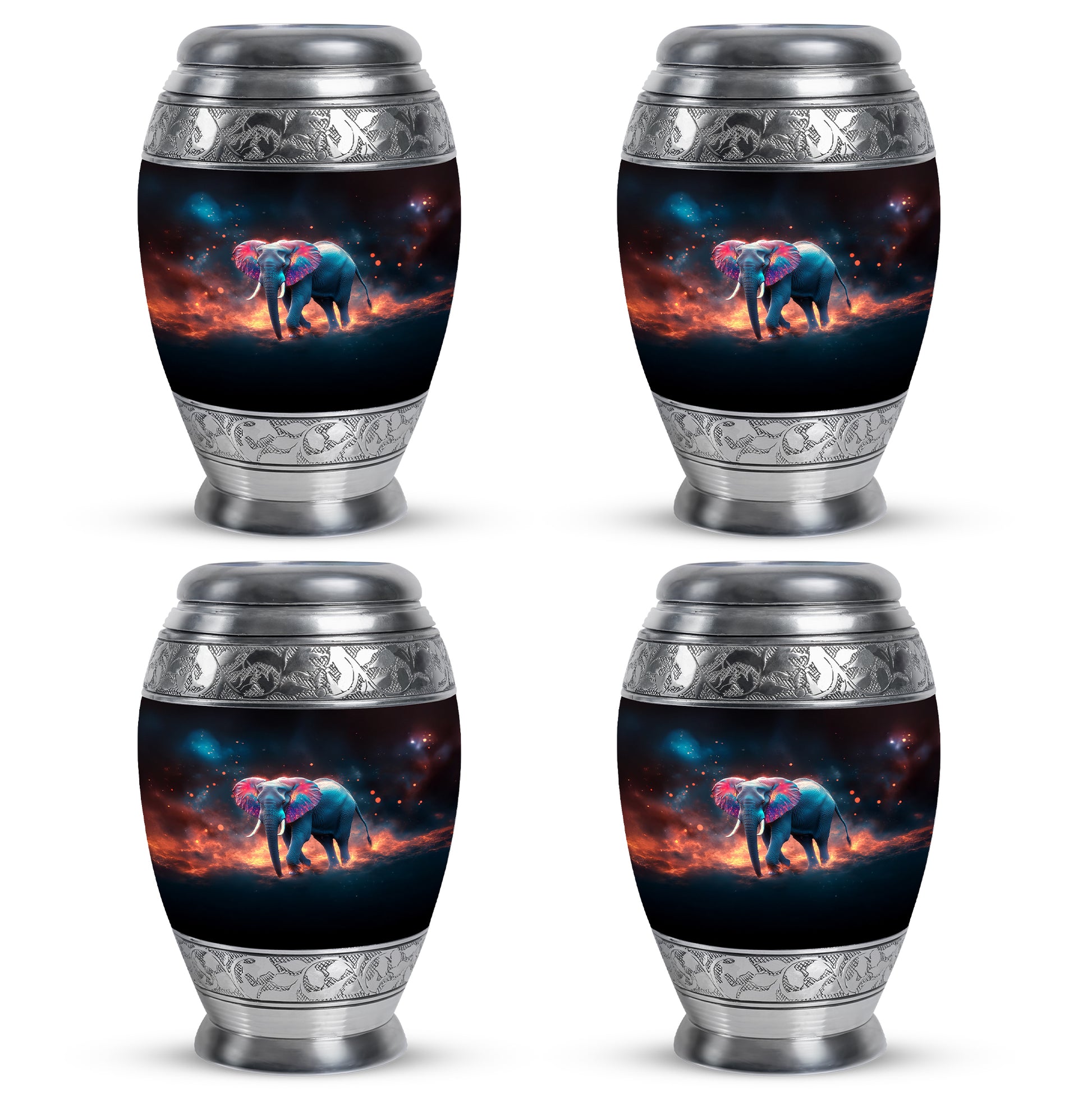 Ebony Elephant Cremation Urn urn with complimentary velvet bag - regal elephant design with crown-inspired accents - 10 inch aluminum urn for cremated remains