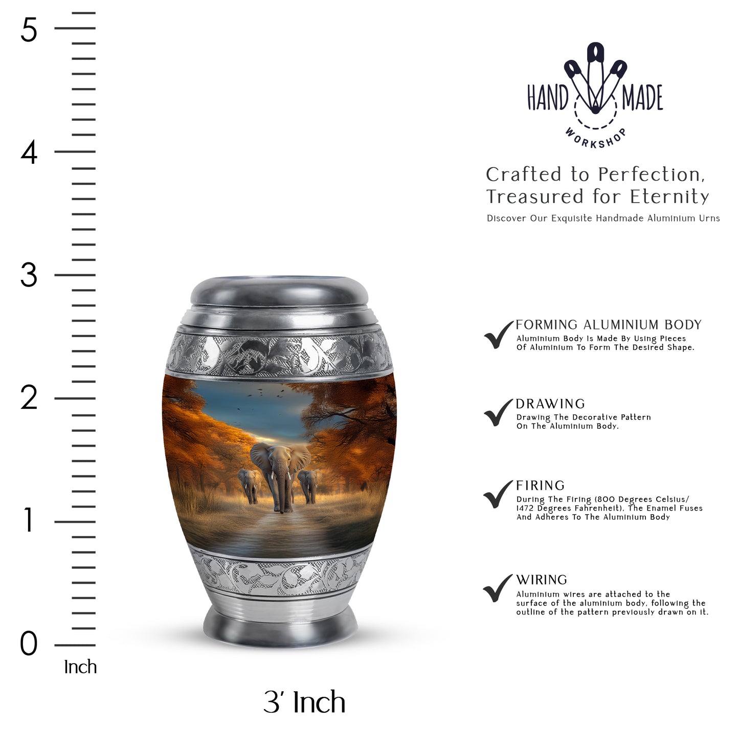 Navy Blue Elephant Cremation Urn lifestyle display on memorial shelf - regal elephant design with crown-inspired accents - mini keepsake memorial for portion of cremation ashes