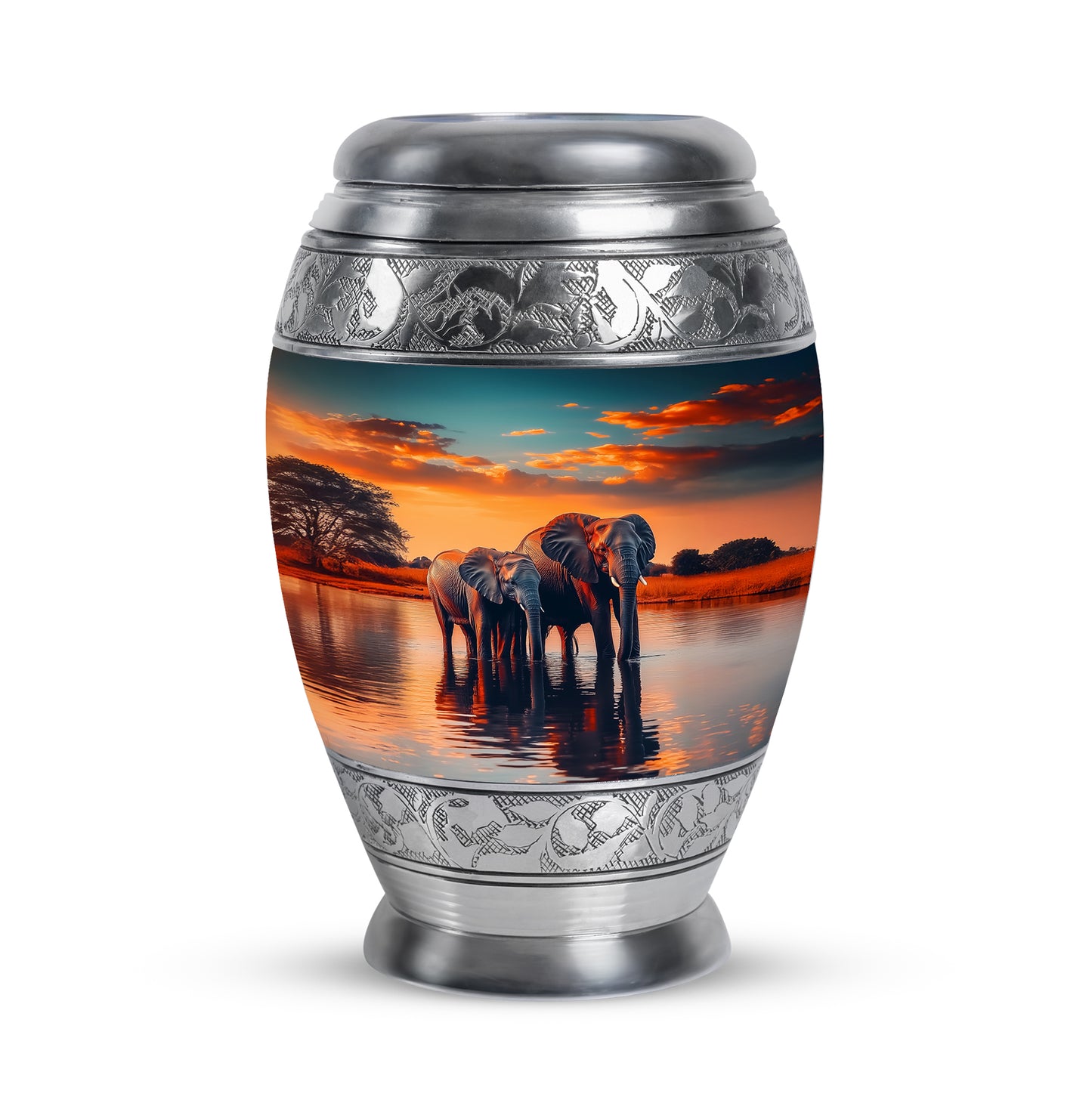 Teal Stately Elephant Cremation Urns for Human Ashes - 10-inch, 200 cu in - Yatskia