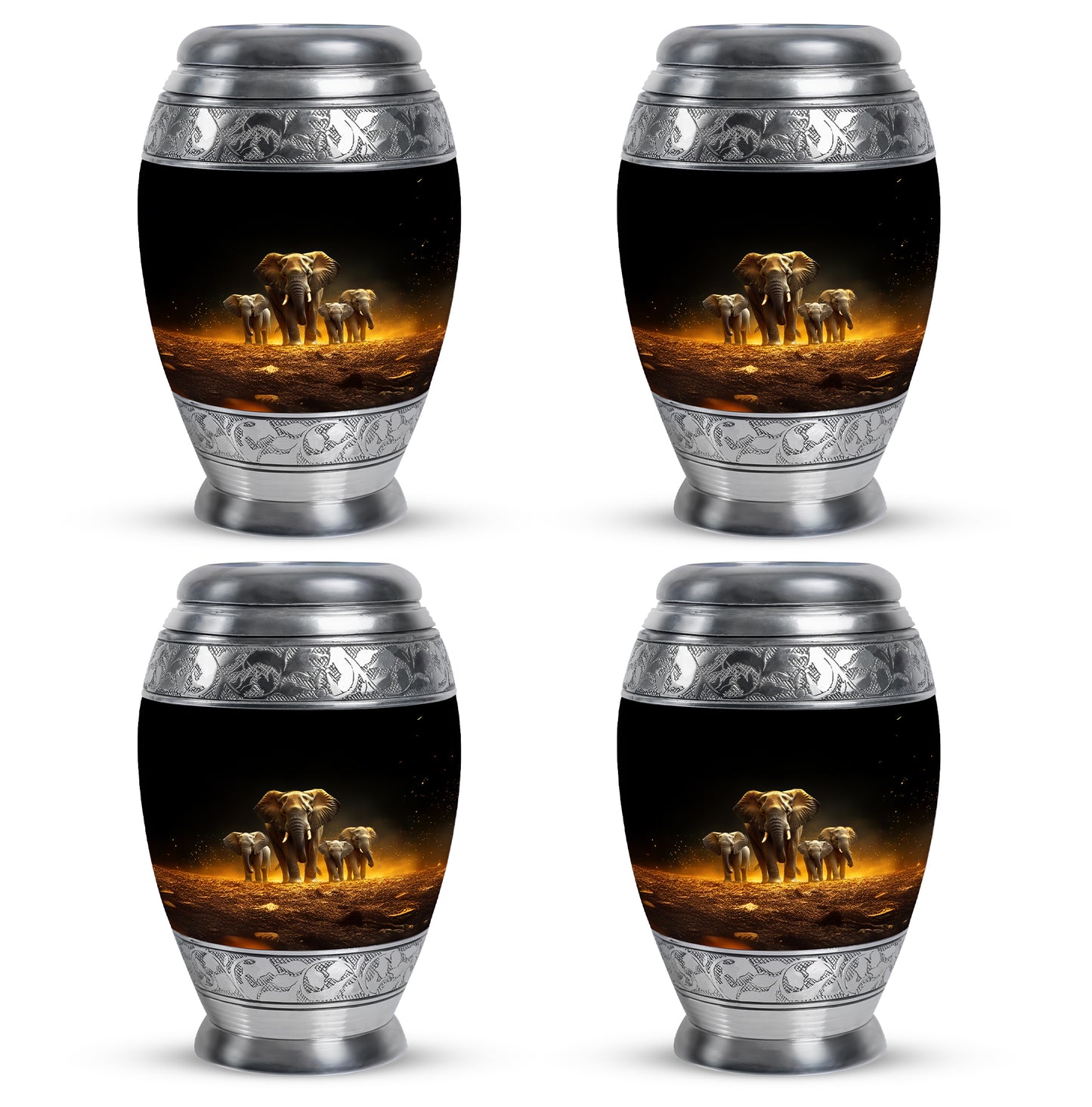 Ebony Elephant Cremation Urn urn with complimentary velvet bag - regal elephant design with crown-inspired accents - 10 inch aluminum urn for cremated remains