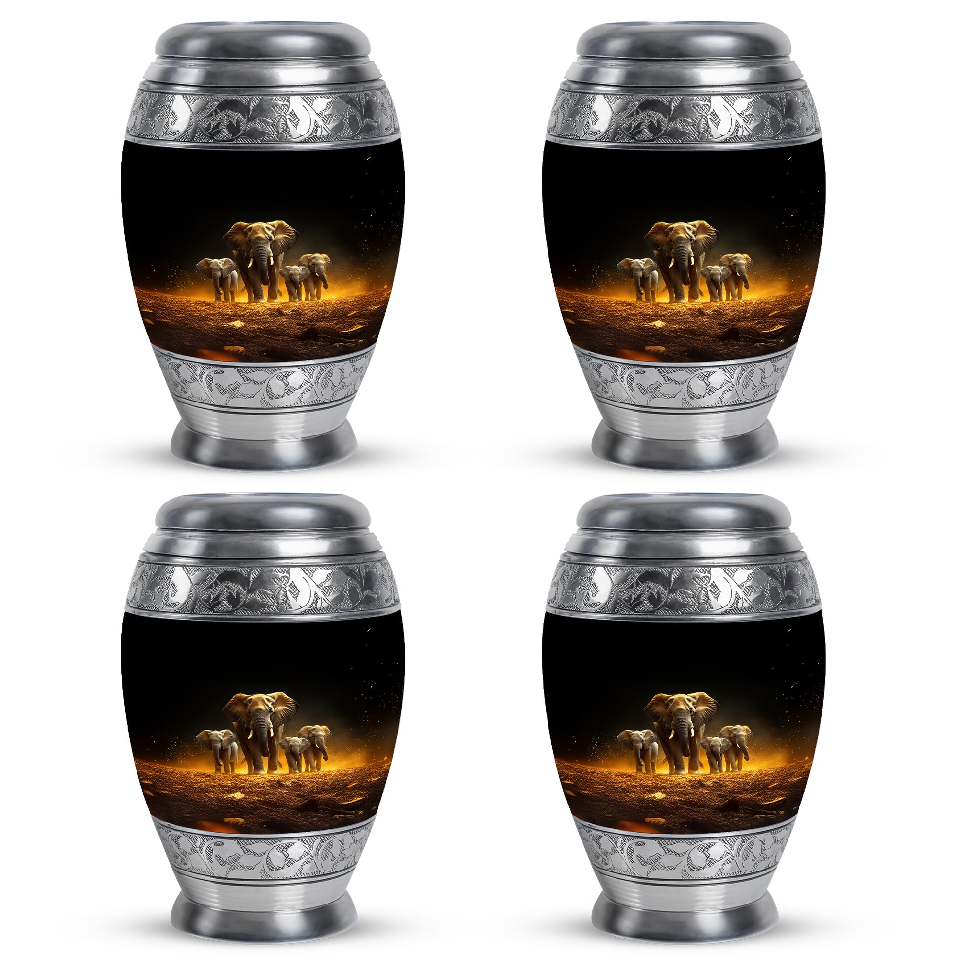 Ebony Elephant Cremation Urn urn with complimentary velvet bag - regal elephant design with crown-inspired accents - 10 inch aluminum urn for cremated remains