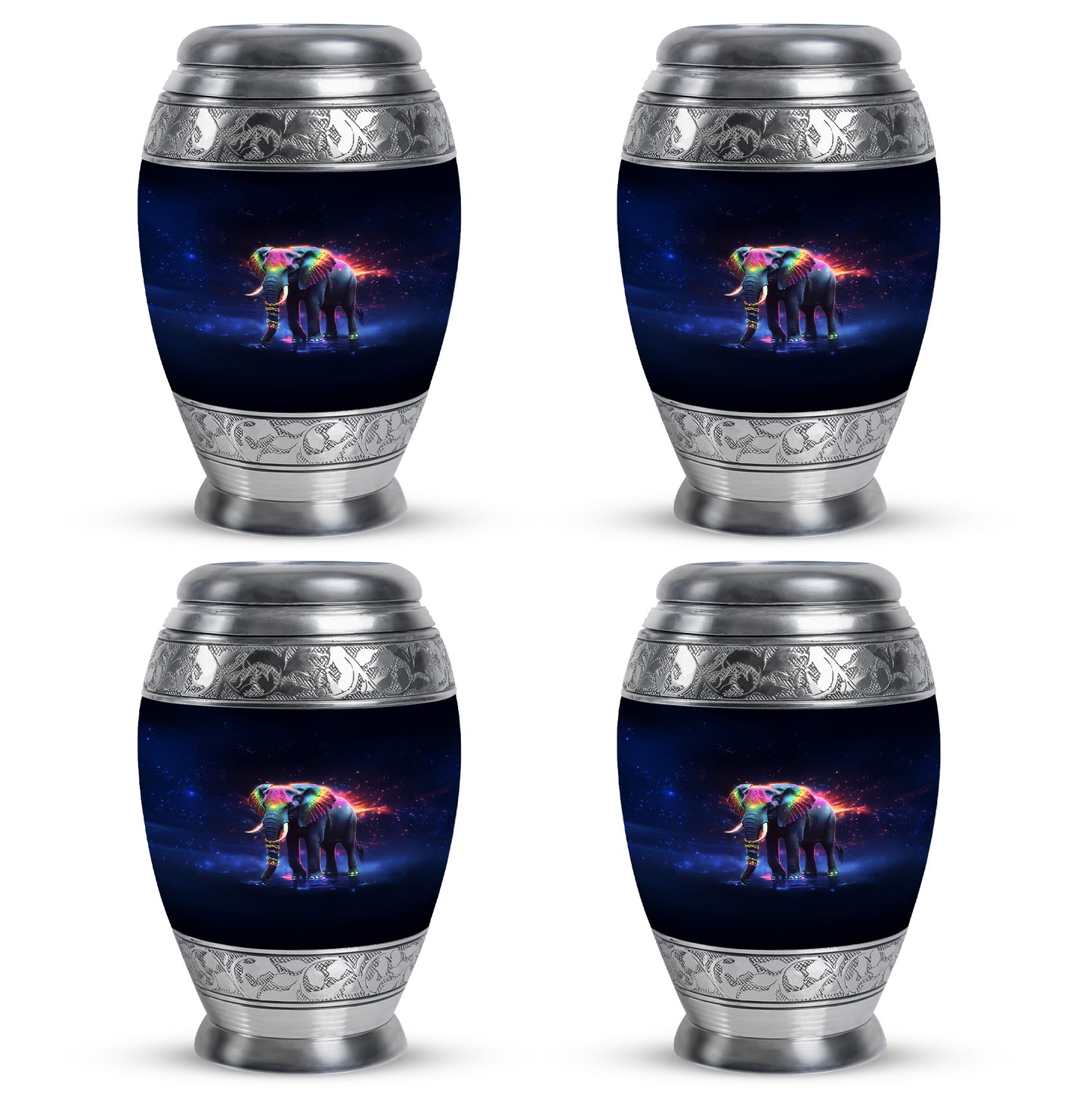 Deep Black Elephant Cremation Urn urn with complimentary velvet bag - regal elephant design with crown-inspired accents - 10 inch aluminum urn for cremated remains