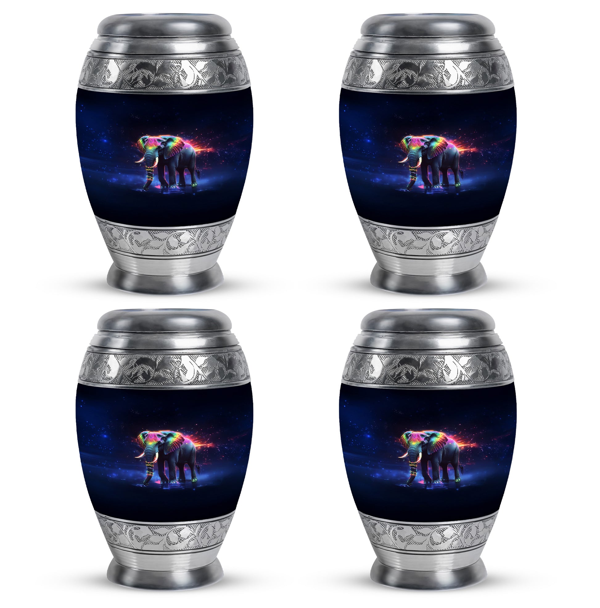 Deep Black Elephant Cremation Urn urn with complimentary velvet bag - regal elephant design with crown-inspired accents - 10 inch aluminum urn for cremated remains