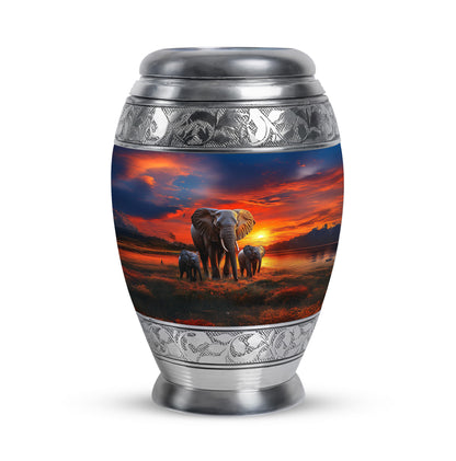 Blue Stately Elephant Cremation Urns for Human Ashes - 10-inch, 200 cu in - Yatskia