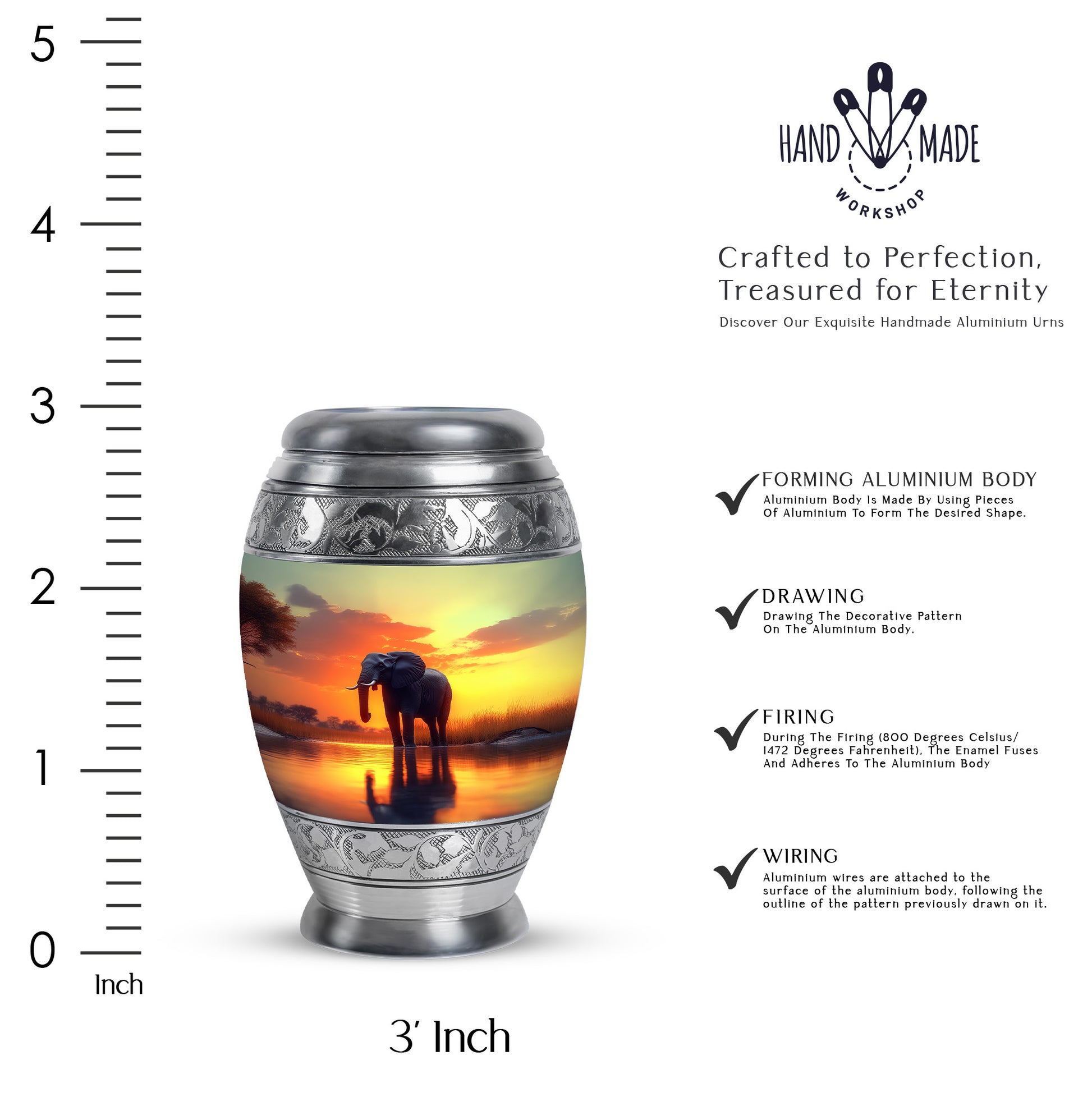 Amber Gold Elephant Cremation Urn lifestyle display on memorial shelf - regal elephant design with crown-inspired accents - mini keepsake memorial for portion of cremation ashes