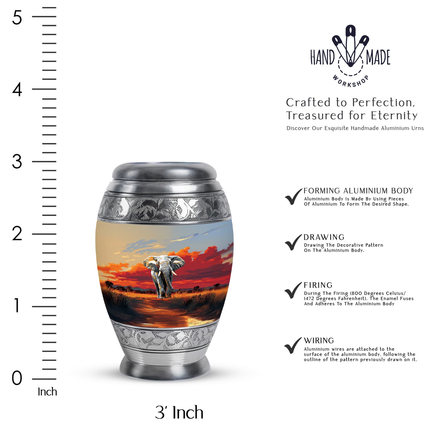 Dove Gray Elephant Cremation Urn lifestyle display on memorial shelf - regal elephant design with crown-inspired accents - mini keepsake memorial for portion of cremation ashes